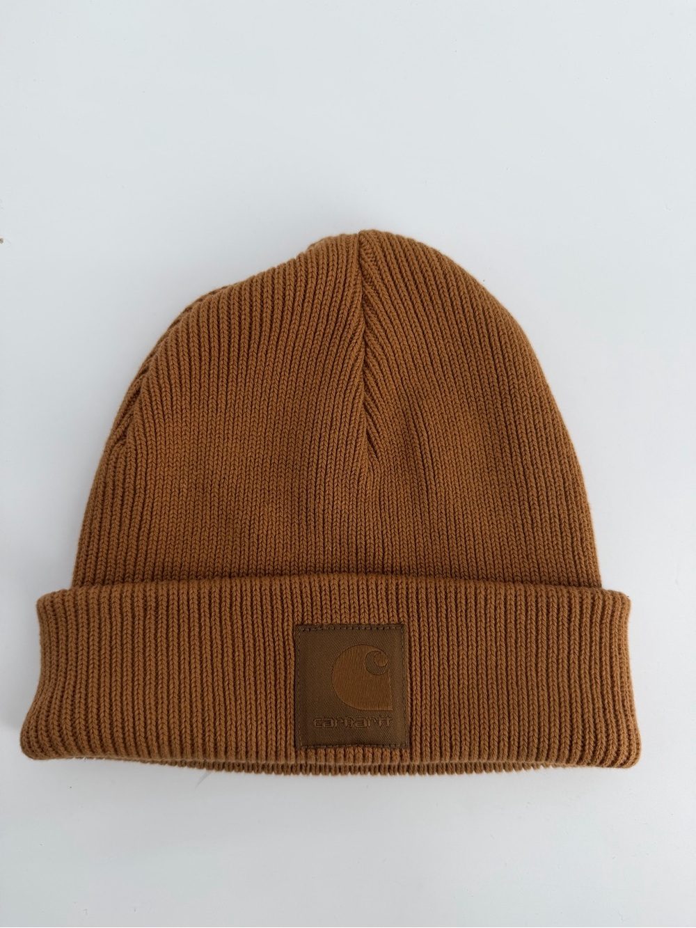 Carhartt Knit Cuffed Beanie Hat Brown Tonal Logo Patch Workwear Streetwear OS